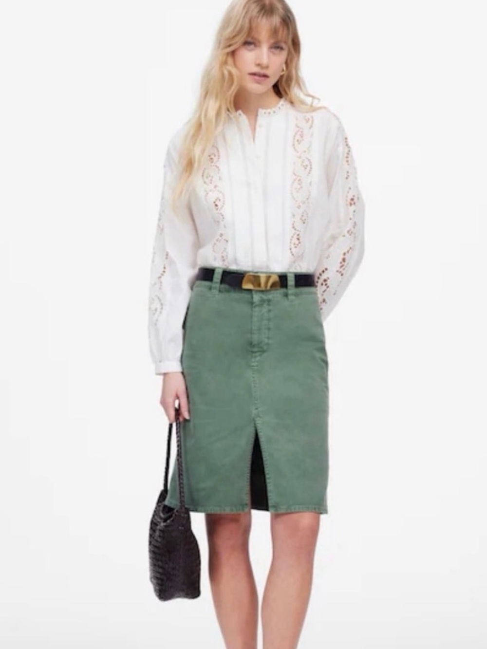 Madewell women’s green midi skirt size 00 nwt